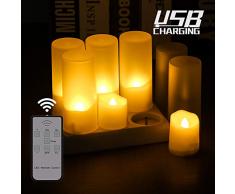 Flammenlose Kerzen Mit Wiederaufladbarer Basis Led Candle Flickering Teelichter Mit Timer Unscented Tea Light Party Dekoration FüR Weihnachten Hochzeit Festival (6 Pack with Frosted Cup Lampshades)