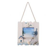 VOSAREA Holzbilderrahmen mit Muschel Fischernetz Dekorativ Fotorahmen Hänge Tisch Nautische Maritime Deko