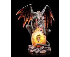 Fantasy Lava Feuer-Drachen Figur bewacht Seine Brut | Fantastische Kreatur und Gothic Dekofigur, handbemalt