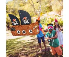 Relaxdays Pinata Piratenschiff, zum Aufhängen, für Kinder, Jungs, Geburtstag, zum selbst Befüllen, Piraten Piñata, bunt