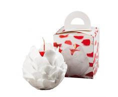 Rosenkerze weiße Blüten mit rotem Kern und Rosenduft Höhe 10 cm Ø 10cm NEU Wachskerze Duftkerze