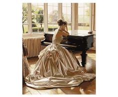 YXQSED Holzrahmen DIY ölgemälde Malen nach Zahlen Erwachsene -Elegante Klavierfrau 16X20 inch