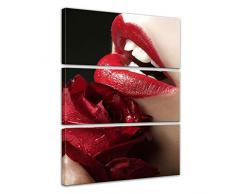 Wandbild - Smell and Beauty - Bild auf Leinwand - 80 x 120 cm 3tlg - Leinwandbilder - Bilder als Leinwanddruck - Akt & Erotik - Rose und roter Mund