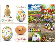 FRÜHLING- & OSTERKARTEN Postkarten-Set (12 St.) von EDITION COLIBRI © - ein bunter Mix aus lustigen Osterpostkarten, Blumenkarten sowie nostalgischen Grusskarten für Ostern