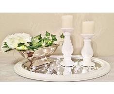 DRULINE Keramik Kerzenleuchter Rund Kerzenständer Kerzenhalter Windlicht Weiß Shabby 2er-Sparset