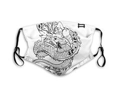 Winddichte Maske, Tattoo Art Style Mythologische Drachenfigur Monochromes Reptilien-Design