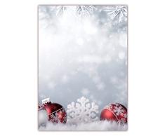 Motivpapier Briefpapier (Weihnachten-5179, DIN A4, 100 Blatt) - Weihnachtspapier rote Weihnachtskugeln im Schnee