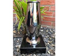 Hochwertige Grabvase aus Edelstahl 30cm x 16cm inklusive Granitsockel Schwarz- eckig 20cm x 20cm x 5cm Edelstahlvase Friedhofsvase Elegant Grabvase aus Edelstahl mit Sockel