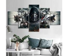 VENDISART,Leinwanddrucke,Modulare Wandkunst Wandaufkleber,5 Teiliges Wandbild,Krieger Bild Für Ehre Videospiel,Mit Rahmen,Größe:M/B=150Cm,H=80Cm