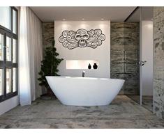 INDIGOS 4052166015493 Wandtattoo w121 Totenkopf Wellen Ornamente Wandaufkleber 96 x 43 cm, schwarz