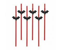 Strohhalme Fledermäuse rot/schwarz, 24 cm, 6 Stück, - Halloween Dekoration