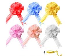 EQLEF Geschenkschleife, große Organza Pull Bögen für Hochzeit Party Decor, breite Geschenkverpackung Bogen für Weihnachten, Valentinstag, Geburtstag (Packung mit 12 Stück in 6 Farben)