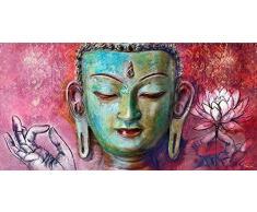 Keilrahmen-Bild - Michael Tarin: Buddha Spiritual Blue Leinwandbild Feng-Shui Zen Asia-Style Blumen Kult (65x130)