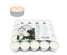Smart Planet® Kerzen Ambiente - 50 Stück Duftteelichter Teelichte Set Vanille Duft Aroma - Aluminium Hülle - 4 Stunden Lange Brenndauer
