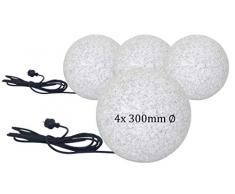 Trango 4er Pack IP65 Granit-Optik Gartenkugel 300G/4 I Kugelleuchte 30 cm Durchmesser incl. 5m IP44 Zuleitungskabel & E27-Fassung I Außenleuchte I Leuchtkugel I Gartenleuchte