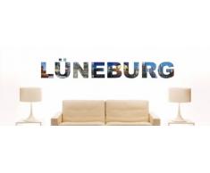 Wandtattoo farbige Wandschrift Städtename Lüneburg mit Sehenswürdigkeiten 96 x 14 cm Länge