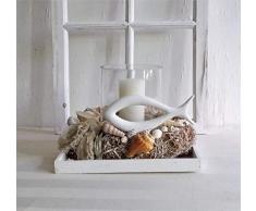 maritim, Tischdeko, Tischgesteck mit weißem Keramik-Fisch und Glas-Windlicht, Sommer Deko