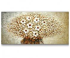 Orlco Art Ölgemälde mit blauem Kirschblütenblatt und blauem Baum, handbemalt, groß, abstrakte Kunst, Wanddekoration, Palettenmesser, strukturiert, Ölgemälde, Blau, weiß, 24x48inch (60x120cm)