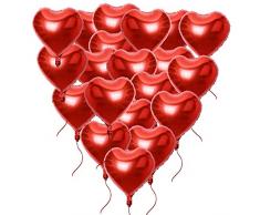 20 Stück 18 Zoll Rot Herzballons (inkl. 2 set Lametta / Rot + Silbrig / ca. 1m pro stk) Folienballons Luftballons Herzform Heliumballons Herzluftballons für Geburtstag Valentinstag Hochzeit Verlobung