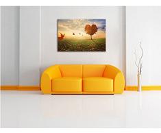 Retro Landscape Rote Wiese Format: 120x80 cm auf Leinwand, XXL riesige Bilder fertig gerahmt mit Keilrahmen, Kunstdruck auf Wandbild mit Rahmen, günstiger als Gemälde oder Ölbild, kein Poster oder Plakat