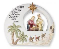 Weiß Weihnachten Krippe/Heilige Familie blau LED-Licht 4 1/10,2 cm High inklusive Batterien