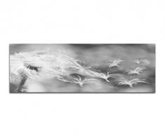 Keilrahmenbild Panoramabild SCHWARZ / WEISS 150x50cm Pusteblume Löwenzahn Windstoß filter
