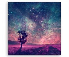 Quadratische Fotoleinwand 90x90cm Künstlerische Fotografie – Fantastische Milchstraße mit Baum auf Leinwand exklusives Wandbild moderne Fotografie für ihre Wand in vielen Größen