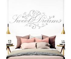 Grandora Wandtattoo Spruch Sweet Dreams I Silbergrau (BxH) 110 x 41 cm I Schlafzimmer süße Träume selbstklebend Sticker Aufkleber Wandaufkleber Wandsticker W718