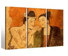 Leinwandbild 3 Tlg Liebespaar Asien alte Zeichnung Bilder Leinwand Leinwandbilder Kunstdruck fertig gerahmt mehrteilig 9BK164, 3 tlg BxH:120x80cm (3Stk 40x 80cm)