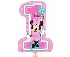 amscan 3435201 Folienballon Minnie 1st Birthday, Mehrfarbig