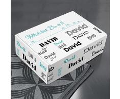 Herz & Heim® Geschenkkarton mit Namen in verschiedenen Schriftarten und Wunschtext zum Geburtstag/Geburt/Vatertag etc. Schwarz