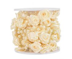 Hongzer Perlengirlande, 10 m/Rolle Rose künstliche Perle Draht Perlen Girlande String DIY Hochzeitsdekoration(Beige)