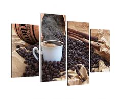Bilder Kaffee Wandbild Deko für Cafeteria, Restaurant, Küche Kaffeebohnen Leinwandbild - 100x60 cm 4-Teilig: Mehrfarbig