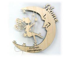 Schlummerlicht Leuchtsterne Nachtlicht Led Lampe personalisiertSchaukel Fee auf Mond Geschenke zur Geburt Feen Geschenk mit Name Geburtsdaten persönlich Mädchen