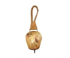 Kuhglocke, Ziegenglocke in antikgold aus Metall, mit braunem Riemen, 1 Stück, ca. 17 cm x 10 cm x 41 cm