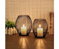 GoMaihe Oval Kerzenständer 2er Set, 14 x 15.5cm und 16 x 18cm Kerzenhalter Stabkerze Metall Deko Kerzenleuchter, Kreativ Vintage Kerzen Ständer für Weihnachts Hochzeit Essen, Schwarz.MEHRWEG