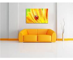 Marienkäfer auf gelber Blume, Format: 120x80 auf Leinwand, XXL riesige Bilder fertig gerahmt mit Keilrahmen, Kunstdruck auf Wandbild mit Rahmen, günstiger als Gemälde oder Ölbild, kein Poster oder Plakat