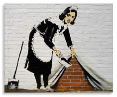 Druck auf leinwand Banksy Graffiti - Bild 70x100cm Sweeper Girl Bild fertig auf Keilrahmen Pop Art Gemälde Kunstdrucke, Wandbilder, Bilder zur