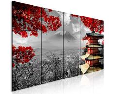 decomonkey Bilder Landschaft 200x80 cm 5 Teilig Leinwandbilder Bild auf Leinwand Vlies Wandbild Kunstdruck Wanddeko Wand Wohnzimmer Wanddekoration Deko Japan Gebirge Baum