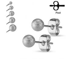 Coolbodyart Damen Herren Ohrring Ohrstecker Perlenohrstecker aus Edelstahl-Chirurgenstahl sandgestrahlt in silber, Kugel 5mm