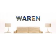 Wandtattoo farbige Wandschrift Städtename Waren (Müritz) mit Sehenswürdigkeiten 120 x 21 cm Länge