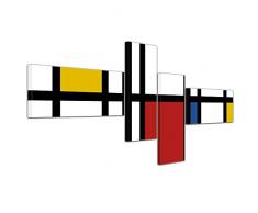 Bilderdepot24 Wandbild - Mondrian Retro - Bild auf Leinwand - 200x90 cm 4 teilig - Leinwandbilder - Wandbild Wandbild Kunst & Life Style - Moderne - Abstrakt - Piet Mondrian - Komposition