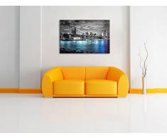 New York Skyline am Abend schwarz/weiß Format: 120x80 auf Leinwand, XXL riesige Bilder fertig gerahmt mit Keilrahmen, Kunstdruck auf Wandbild mit Rahmen, günstiger als Gemälde oder Ölbild, kein Poster oder Plakat