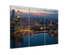 Wandbild - Singapur - Bild auf Leinwand 120 x 80 cm 3tlg - Leinwandbilder Bilder als Leinwanddruck Städte & Kulturen Asien - Skyline Singapurs bei Nacht