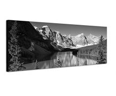 Augenblicke Wandbilder Keilrahmenbild Panoramabild SCHWARZ/Weiss 150x50cm Nationalpark Berge Waldsee Bäume Schnee