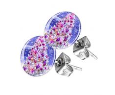 Piersando Ohrstecker Ohrringe Runde Kleine Stecker für Damen oder Kinder Silber mit Tannenbaum bunt Motiv