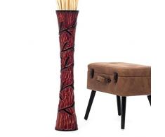 Leewadee Große Bodenvase für Dekozweige hohe Standvase Design Holzvase 90 cm, Mangoholz, rot