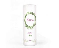 Striefchen® Taufkerze für Mädchen - Motiv: Baum des Lebens - inkl. Gratis Beschriftung 250/80mm Brenndauer ca. 120 h Blumenkranz - Weiß