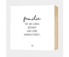 Familie - einzigartiges Holzbild 15x15x2cm zum Hinstellen und Aufhängen, echter Fotodruck mit Spruch auf Holz - schwarz-weißes Wand-Bild Aufsteller Holz-Schild Wandschild Holzdeko zur Dekoration im Büro und Zuhause oder als