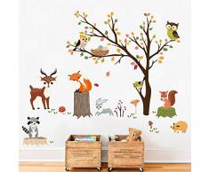 decalmile Wandtattoo Waldtiere Baum Wandsticker Eule Fuchs Hirsch Wandaufkleber Kinderzimmer Babyzimmer Schlafzimmer Wanddeko